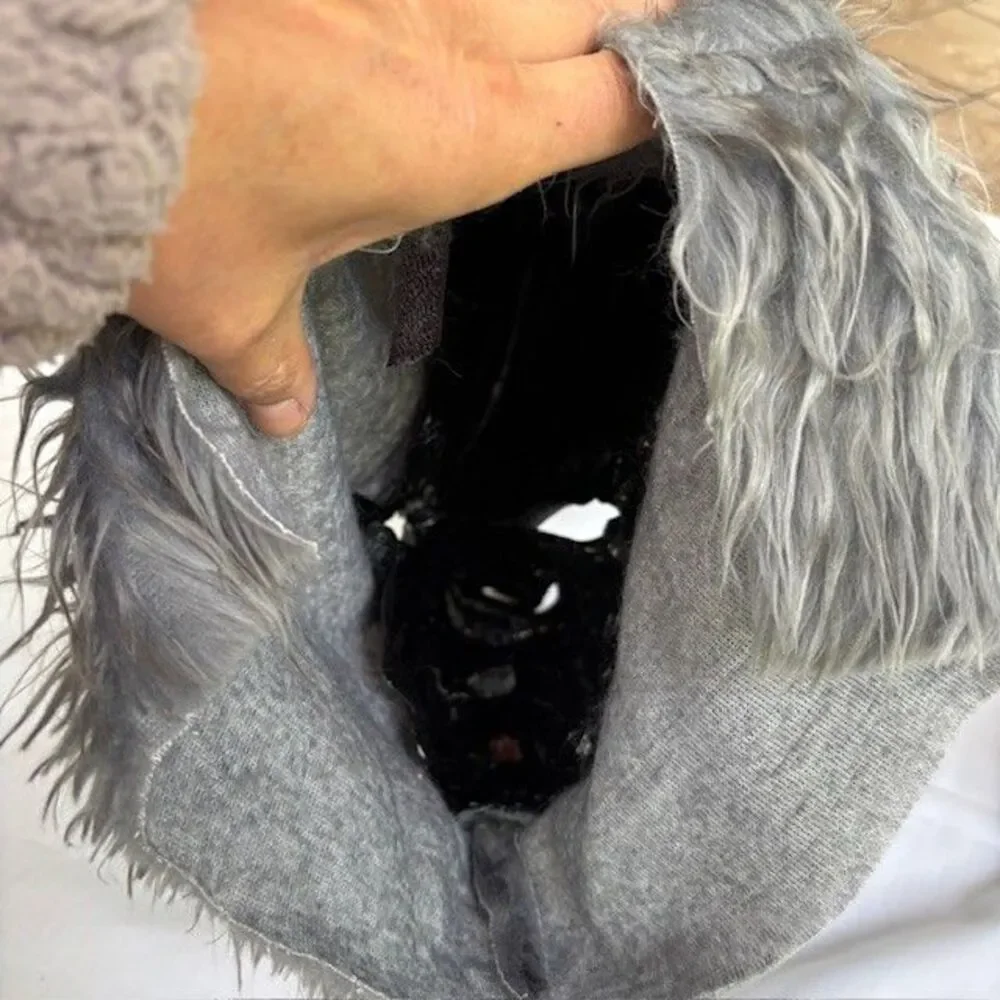 Werewolf Halloween Mask Scary Costume Prop Gray Faux Fur Teeth Tongue